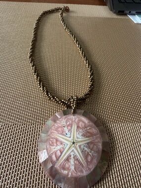 Shell & Starfish Pendant Necklace - Pink and Gold